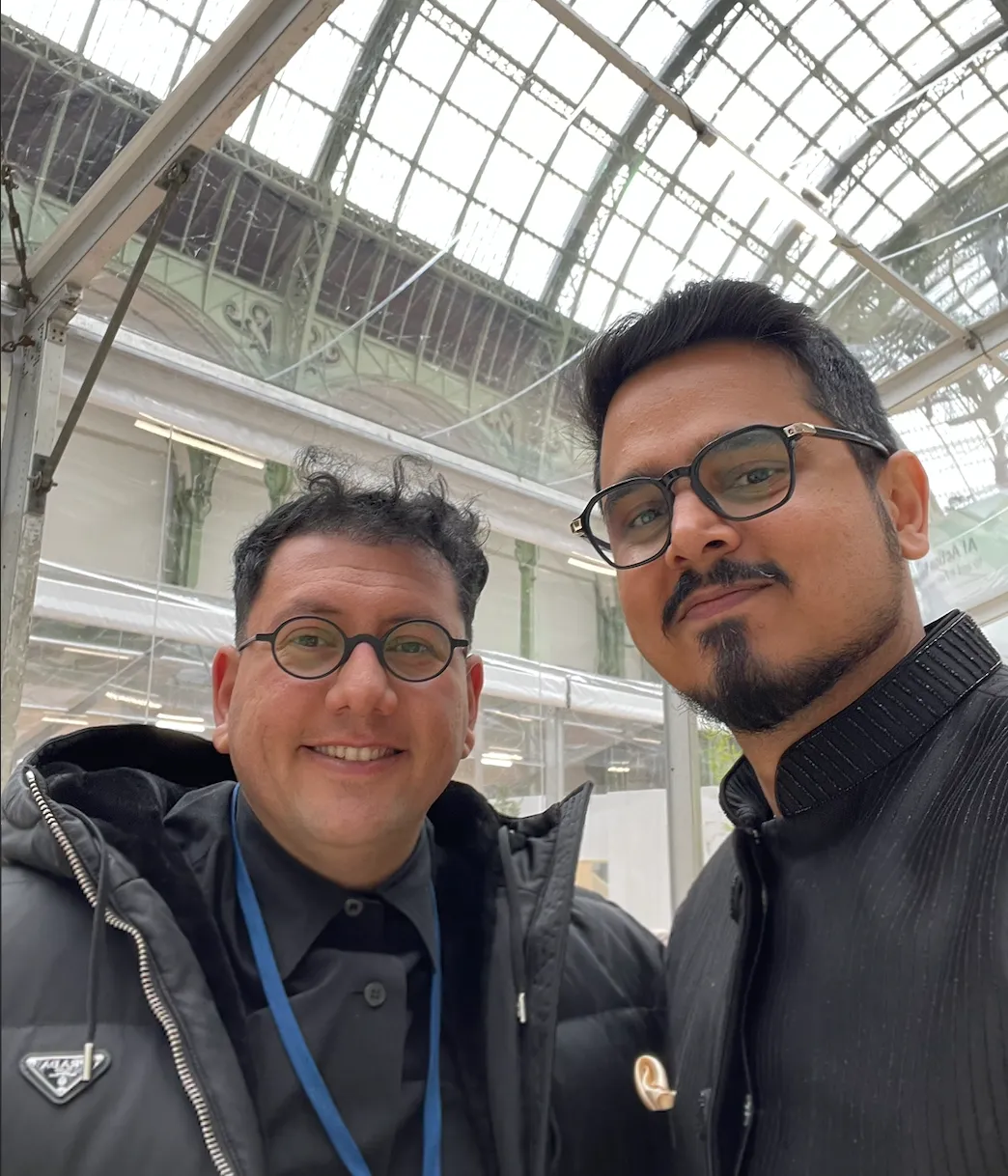 Fabin Rasheed with artist Refik Anadol at the AI Action Summit 2025, Paris