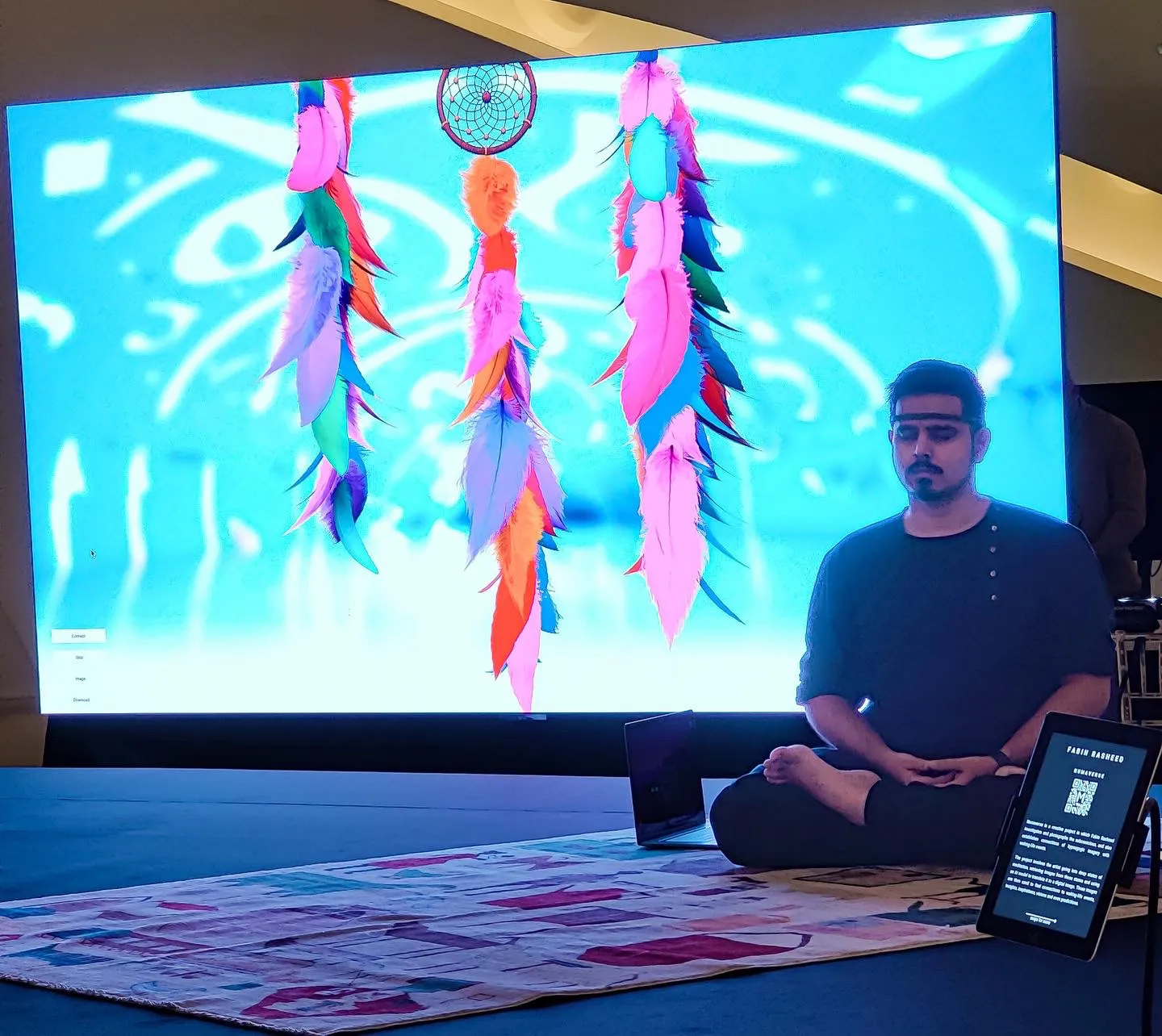 Dreamcatcher being created by Fabin Rasheed. A generative AI artwork visualizing neuroscience data and subconscious patterns. Exhibited at CVPR and IndiaHCI.